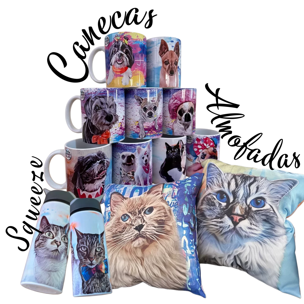 caneca almofada meu quadro pet